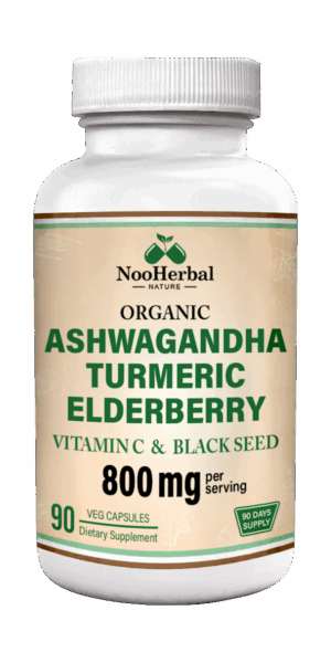 Ashwagandha Supplements with Turmeric Curcumin, Elderberry, Vitamin C & Black Seed – Supports Relaxation, Mood & Immune Health – 800mg – 90 Vegan Capsules, Non-GMO & Gluten-Free