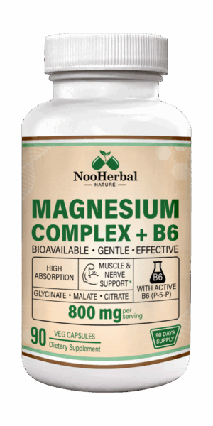 Triple Magnesium Complex 800mg + P5P B6 – Magnesium Glycinate, Malate, Citrate – Muscle, Nerve, Sleep & Energy Support – High Absorption, Bioavailable – Vegan, Non-GMO – 90 Capsules